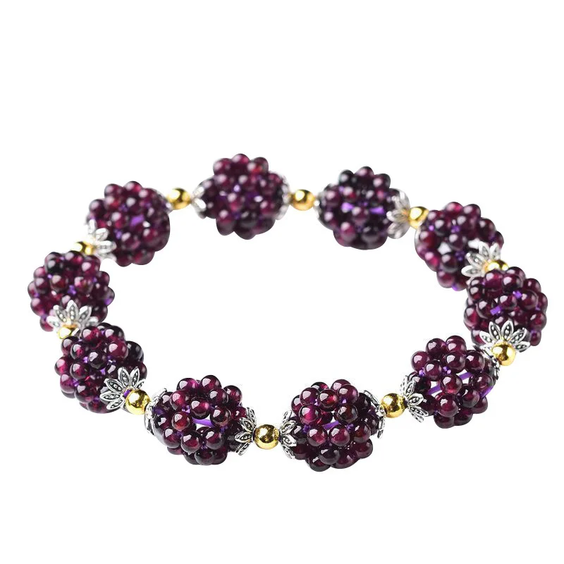 Female Natural Garnet Bracelet Grape Loose Stone Bracelet for Woman Wine Red Bead Charm Excellent Bracelet Fashion Jewelry