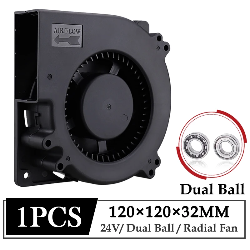 1szt Gdstime DC 24V Wentylator 120x120x32mm 120mm Podwójna kula Przemysłowy przenośny wentylator dmuchawy 12032 12cm Komputerowy promieniowy wentylator turbo chłodzący