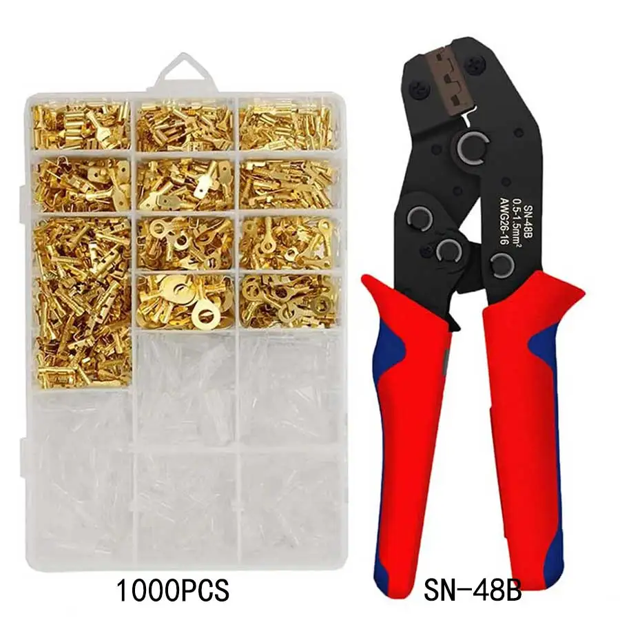 sn-48b crimping tool 1000 pcs 2.8/4.8/6.3 plug tab terminal crimper crimping pliers wire 0.5-1.5mm2 alicate AWG 20-15 hand tool