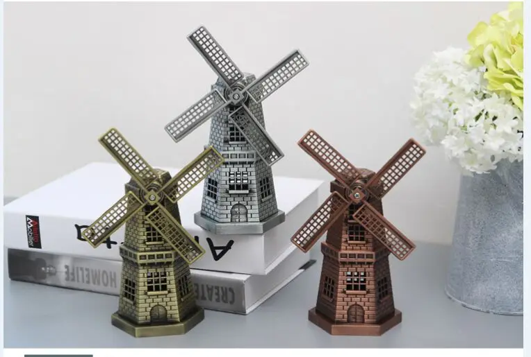 European Retro Zinc Alloy Dutch Windmill Ornament DIY Desktop Sculpture Home Decor Netherlandish Style A0993