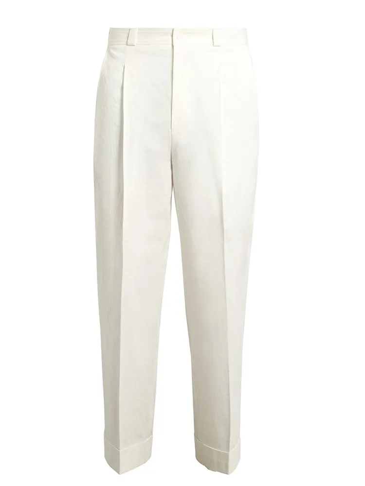 Pantalones informales para hombre, pantalones informales blancos con cinturón de personalidad que pueden aflojar el espectáculo de moda, nuevos
