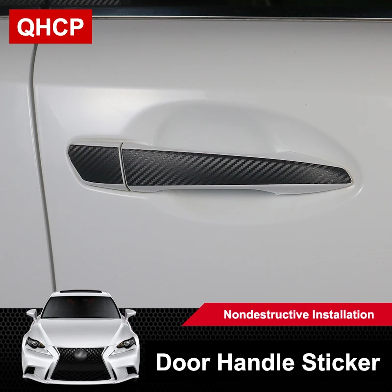 

QHCP Car 8pcs ABS Carbon Fiber Black Exterior Door Handle Film Stickers Cover Frame Trims For Lexus IS 300 200T 250F 2013-2019