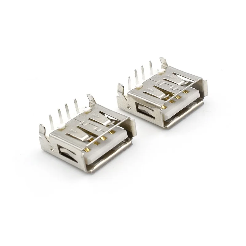 10Pcs USB Type A Standard Port Female Solder Jacks Connector PCB Socket USB-A type 90 Degrees 4pin Sinking Plate Connector