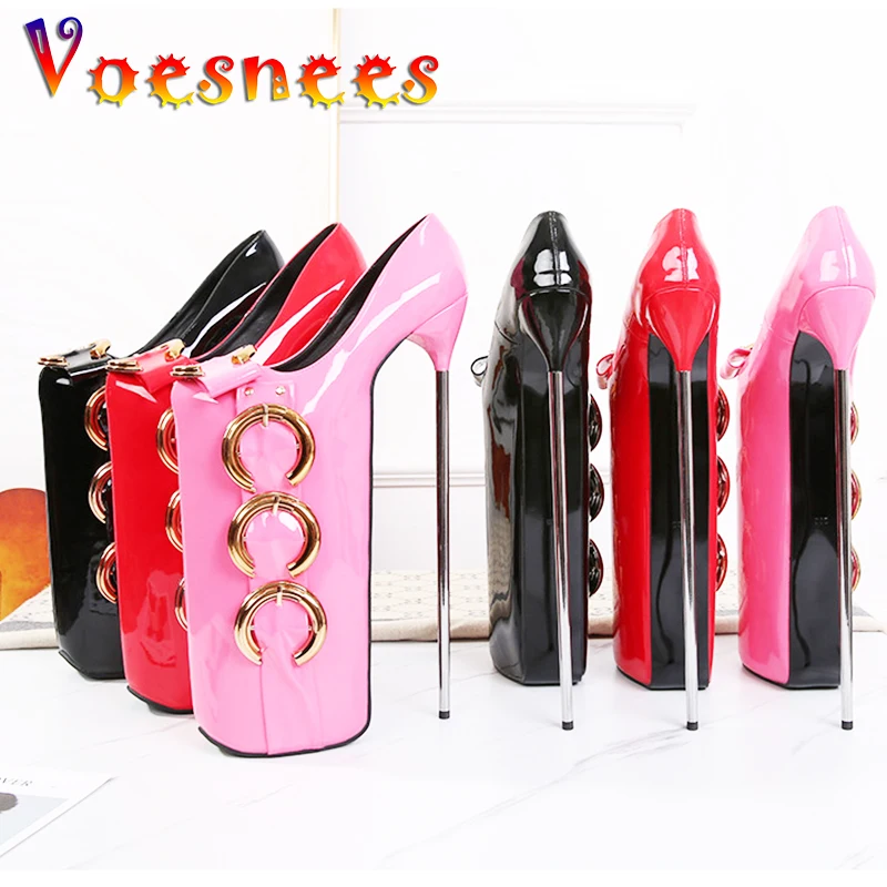 Voesnees New Women Sexy Pumps Sexy Heels Disposable Bed 30cm High Heels Thin Heeled Large Size 44 Metal Decoration Women's Shoes