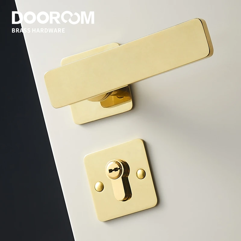 Dooroom Brass Door Lever Ultra-thin Mute Modern Black Gold Interior Bedroom Bathroom Wood Door Lock Set Split Handle Knob