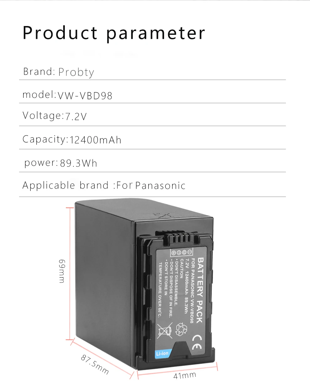 Imagem -05 - Bateria com Led Indicador de Energia para Panasonic Aj-px280 Vw-vbd98 Px285mc Ag-hpx265mc Hpx260mc Px270 Px298 Mdh2 Fc100 Dvx200