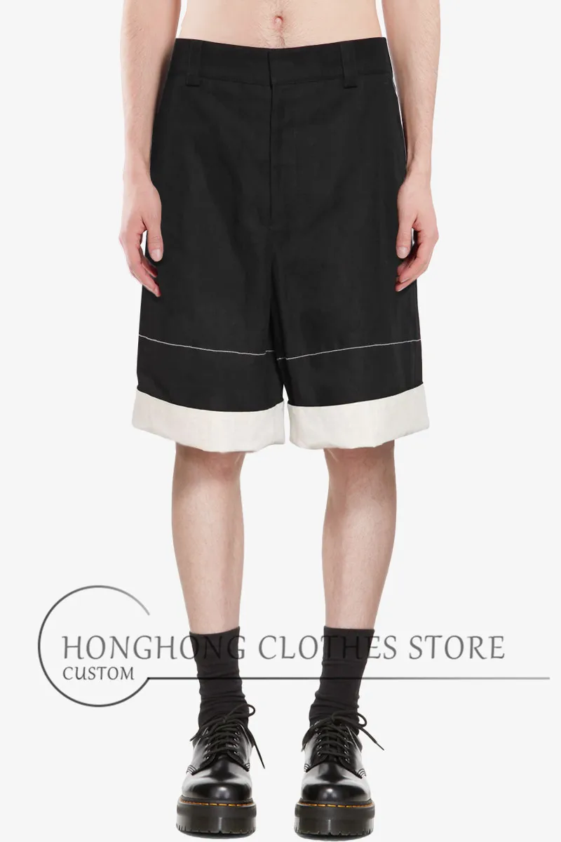 2022  White bottom of spring and summer roll up 5 minutes pants male black contracted loose straight leg knickers