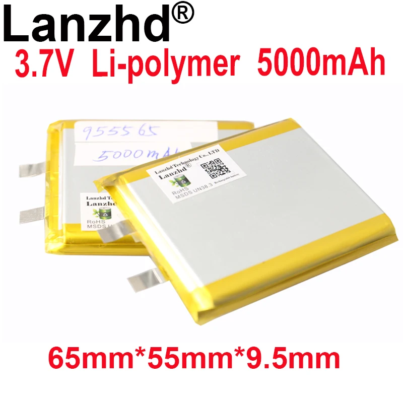 Lithium Polymer Batteries 955565  3.7V 5000mAh 55*60*9.5mm Rechargeable Battery For Power Bank Bluetooth Speakers Tablet DVD