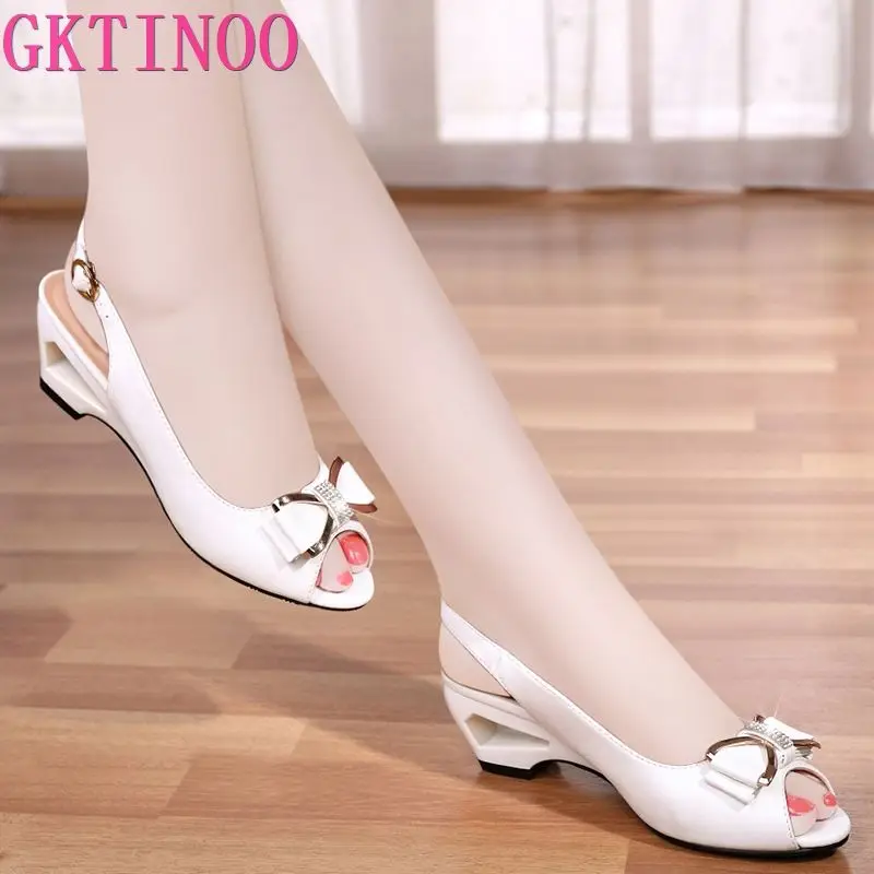 GKTINOO 2024 Summer New Style Sandals Female Summer With Wedges Open Toe Shoes White Shoes Comfortable Women\'s Shoes