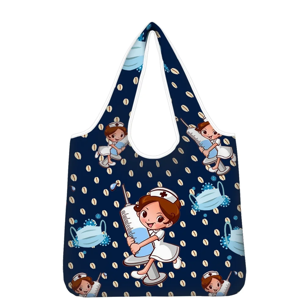 Hycool Cartoon Nurse Pattern Women's Bags Medical Designer Large Bags For Women Reusable Women's Large Capacity Shopping Bag