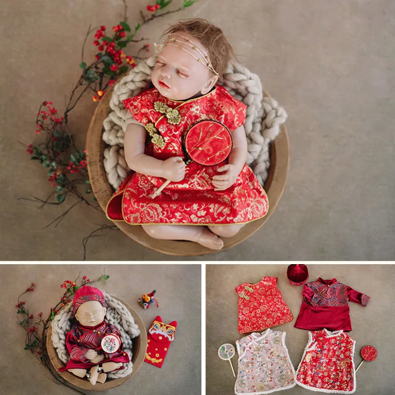 Baby Photography Accessories Girl Boy Costumes Chinese Spring Festival New Year's Clothing Tang Suit Cheongsam Newborn Clothes