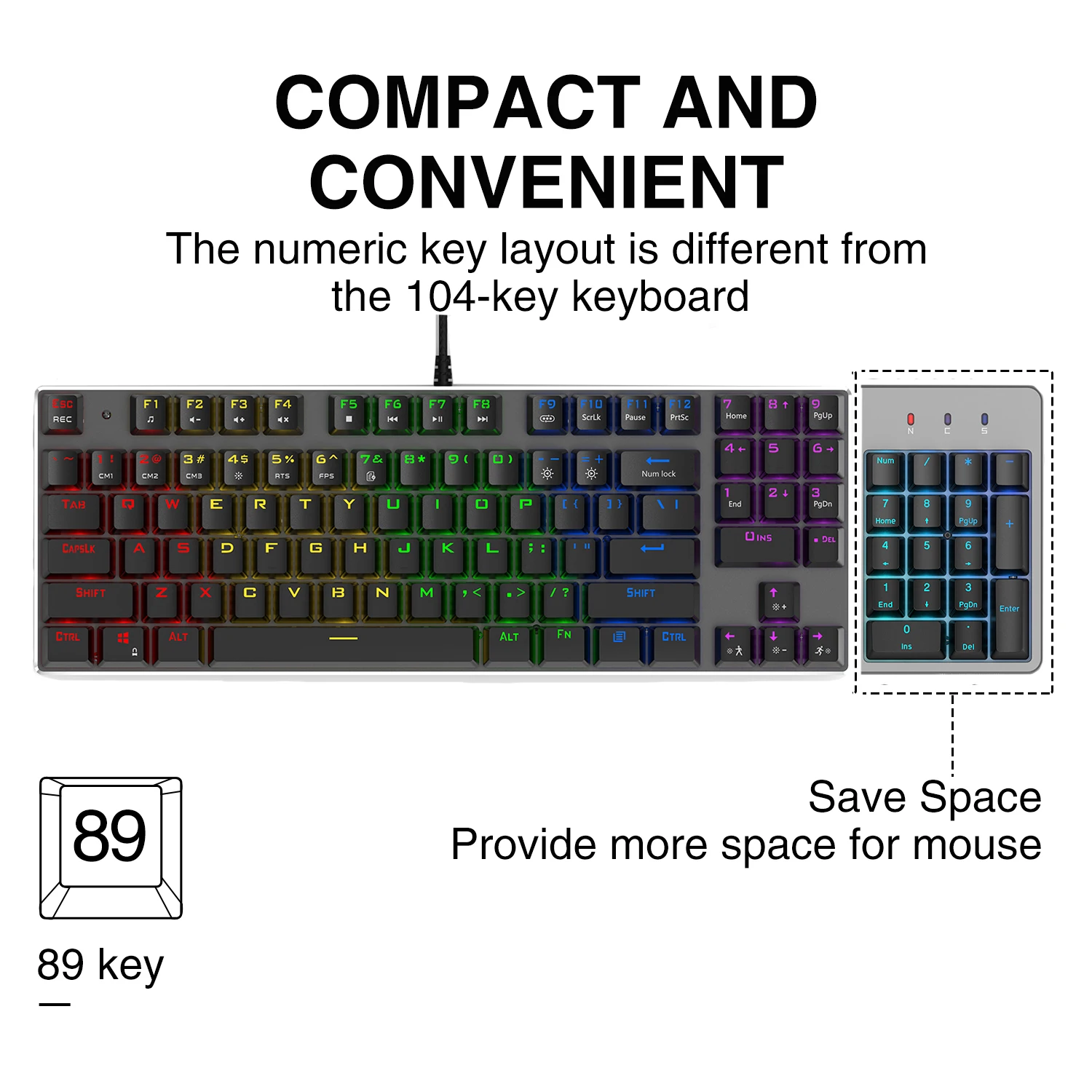 Imagem -04 - Teclado Mecânico para Jogos 89 Teclas com Teclas Numéricas Mix Retroiluminado Usb com Fio Azul Vermelho Marrom Interruptor para Jogos Laptop Novo