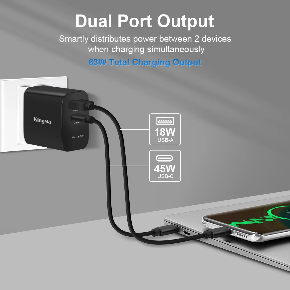 KingMa 65W GaN PD Laptop Ladegerät Power Adapter mit Typ C zu DC 5.5*2,5mm Kabel Für acer ASUS X550C A450C Y481C VM590L Laptop