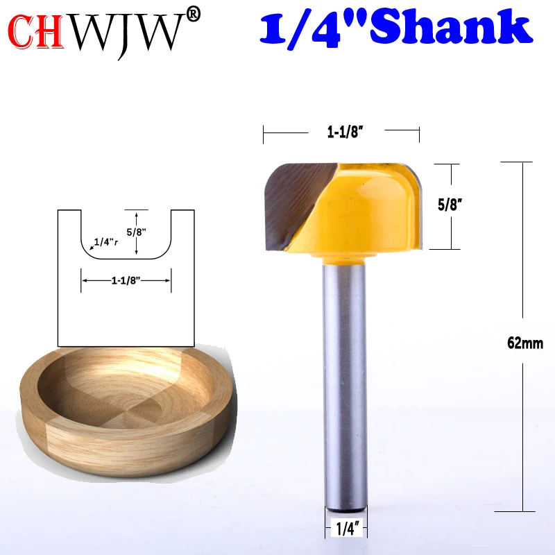 CHWJW 1PC 6mm Shank Bowl & Tray Dish Carving Router Bit 1-1/8\