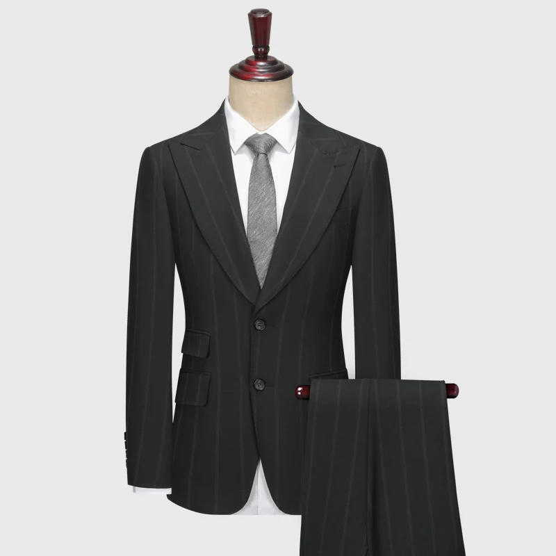 

Men Suits Set Blazer Pant Black Stripe Slim Style Formal Business Man Clothing Fashion 2022 Spring For Wedding Groom