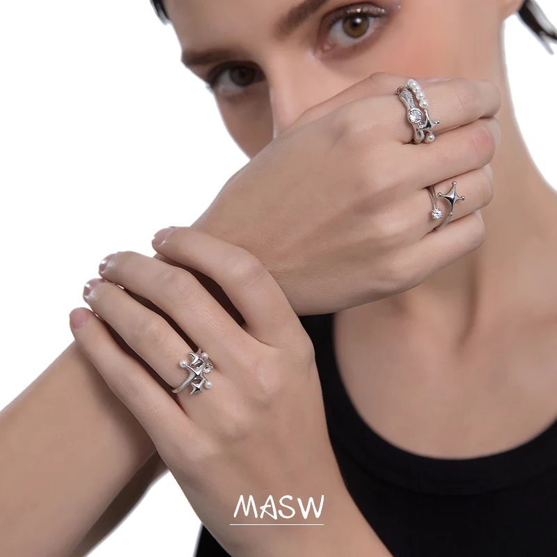 MASW Fashion Women 2021 New Trend Delicate Original Design Brass Metal AAA Glass Star Rings Trendy Jewelry Party Gifts