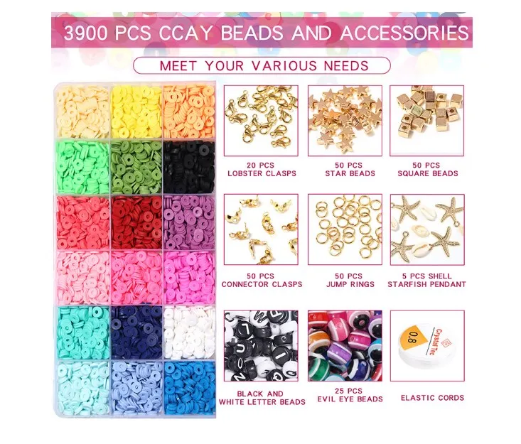 

6mm Flat Round Polymer Clay Beads Kit Charms Spacer Set for DIY Bracelet Accessories Jewelry Making Findings