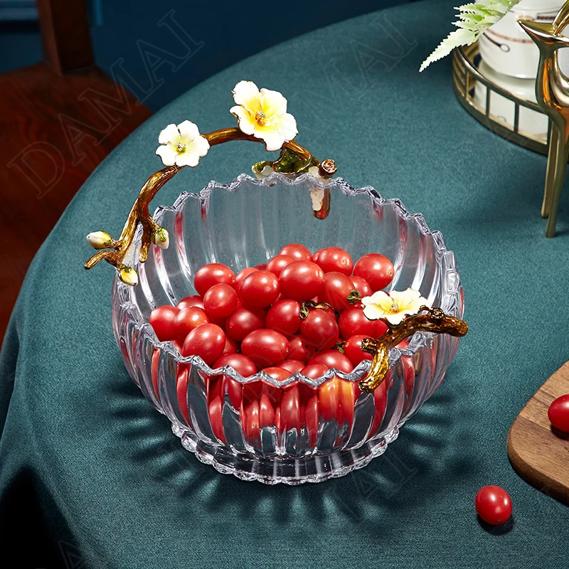 European Glass Storage Tray Creativity Enamel Living Room Desktop Fruit Salad Plate Bedroom Cosmetic Container Home Decoration