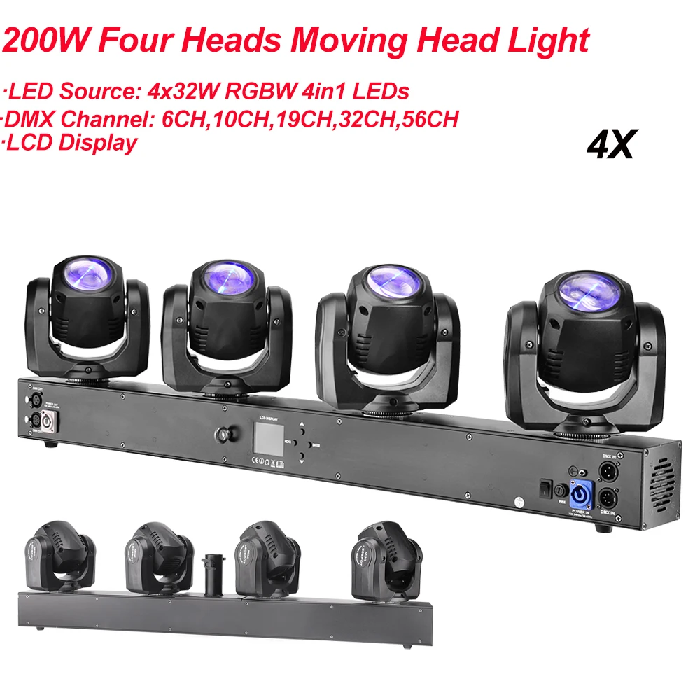 4Pcs/Lot 4 Heads Beam Landscape Light 4x32W RGBW 4IN1 LED Moving Head Light DMX Floorlight For Disco Party Show Party Nightclub