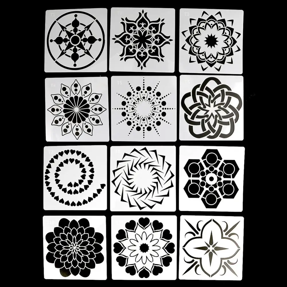 

12 Design DIY Painting Stencils Wall Painting Decoration Scrapbook Album Diary Journal Drawing Coloring Embossing Templates