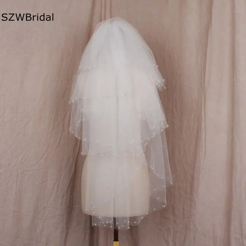 New Arrival 1 Meter Beading Wedding veil Mariage Boda Cheap bridal veils Wesele Bride Bruiloft accessoires Casamento