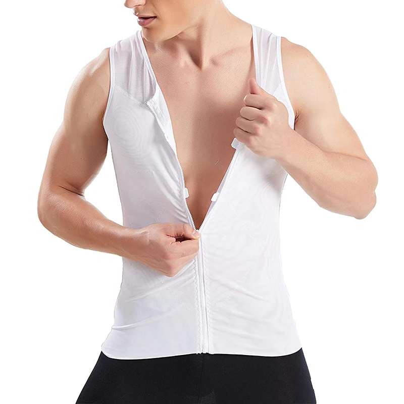 Men Slimming Body Shaper with Zipper Compression Shirt Slim Shapewear Vest Abdomen Slim Tank Elastic Tummy Belly Control Shapers