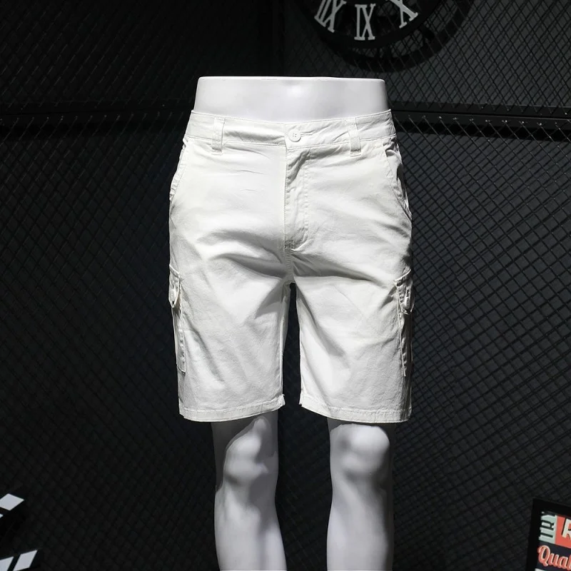 Straight Mens Thin Section Loose Knee Length Pocket Cargo Shorts Summer Black White Khaki Casual Sweatpants Male Beach Trousers