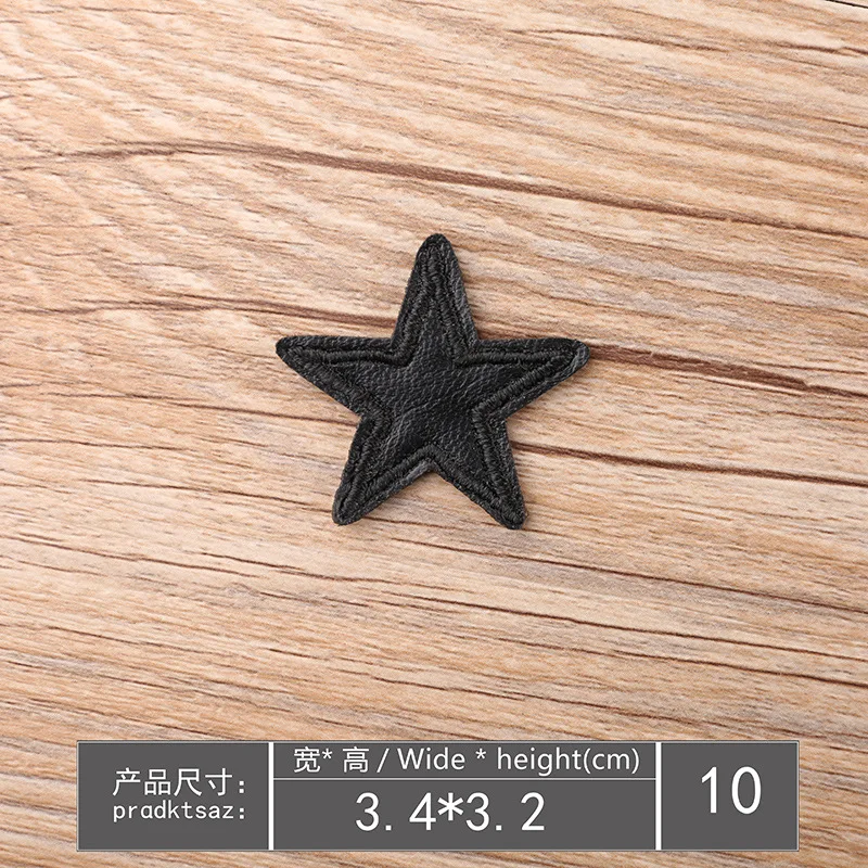 High Quality Leather Black Five-pointed Star Triangle Shape Small Insignia Embroidery Cloth Patch DIY Clothing Decoration Patch