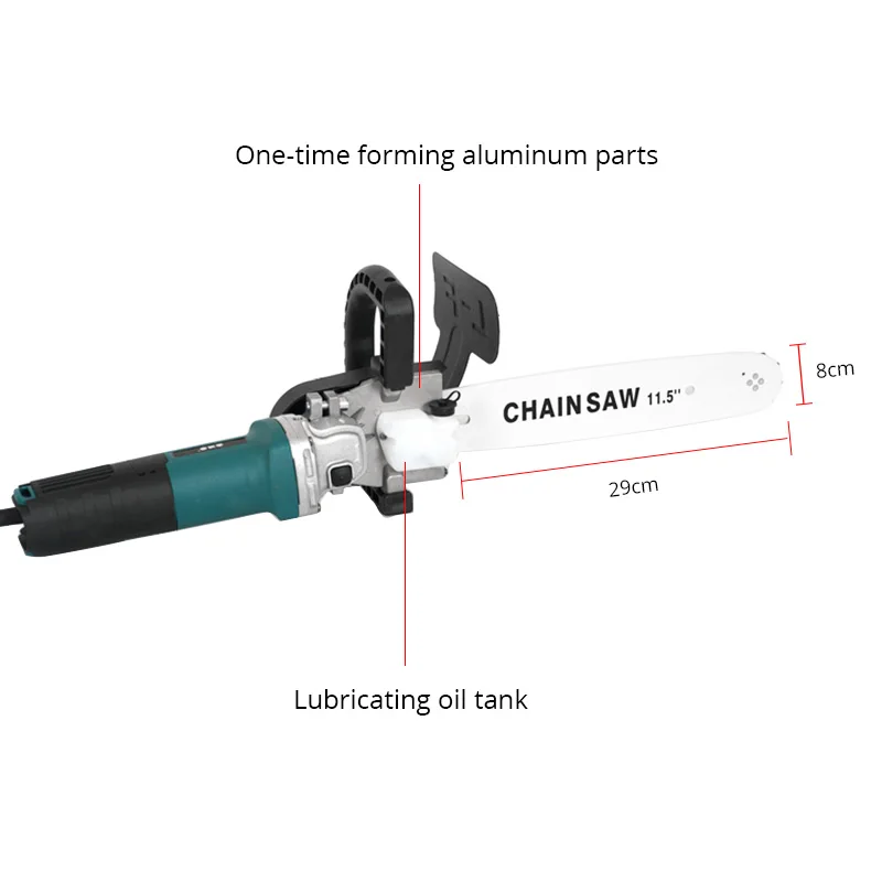 11.5 Inch Chainsaw Attachment For Angle Grinder,  Electric Chain Saw With Transparent Fuel Tank, Logging Saw Adjustable Tension