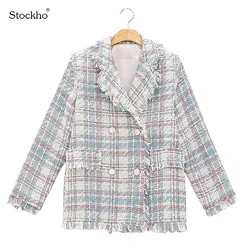 Women'sTweed Jacket One-Piece Suit Spring Autumn Lady Style Woolen Cloth Coat 2021 Fashion Plaid Pee Suit New Jacket Casual Top