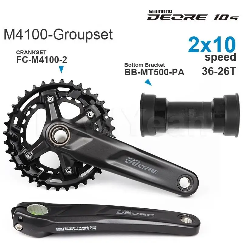 SHIMANO DEORE - M4100 Groupset M4100 Crankset 36-26T and Bottom Bracket SM-BB52 /BB-MT500-PA- 2x10-speed