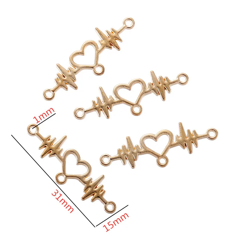 20pcs  Wholesale 6 Color Heartbeat Connector Charms Alloy Metal Pendants For Handmade Jewelry Accessories Making image 2