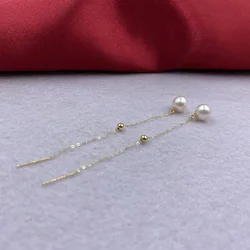 Sinya Jewelry 18k Gold Long Chain Tassel Drop Earring with High Luster Natural Pearls And Au750 Beads Best Gift for Women Ladies