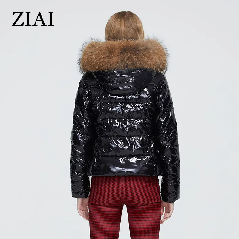 ZIAI 2021 Women coat  Shiny fabric big fur collar hotsale winter female Jacket  fashion style lady coat factory quality ZR-7267