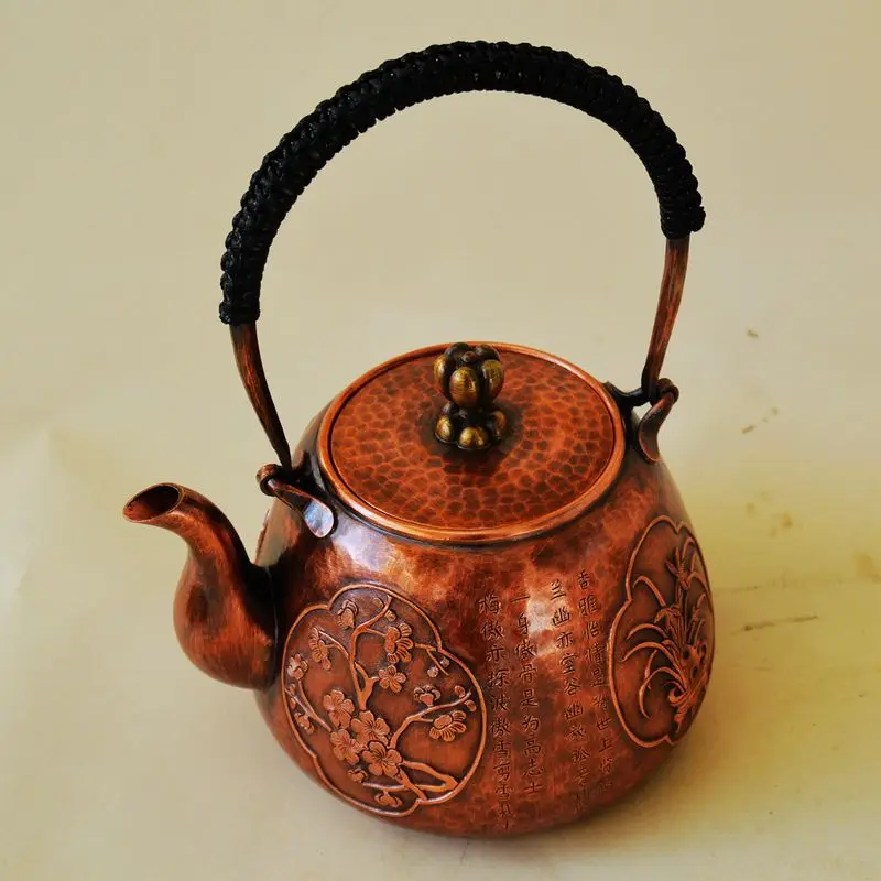 Pure Copper Water Kettle Kung Fu Teapot with Lid Handle Handmade Upscale Gift