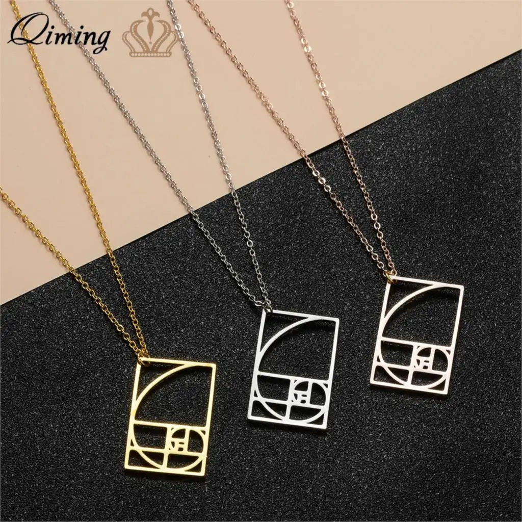 QIMING Fibonacci Necklace For Women Two Tone Finish Simple Jewelry Ratio Sacred Geometry Math Collar Graduation Teacher Collar