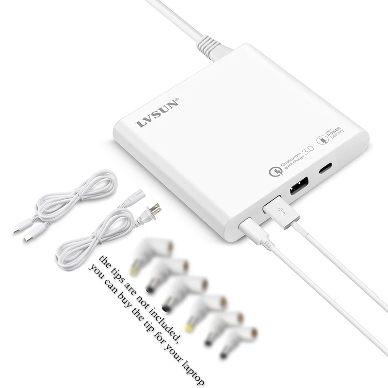 LVSUN 96 واط 87 واط محول الكمبيوتر المحمول العالمي 2 QC3.0 + 2 نوع-c USB-C PD شاحن ل 96 واط ماك بوك سامسونج HP لينوفو شاومي امدادات الطاقة