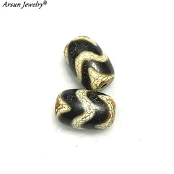 2pcs/iot 8*12mm Cylindrical Agate Beads Tibet Water Ripple Totem Old Black/White DZI Beads Amulet Jewelry DIY Free Shipping