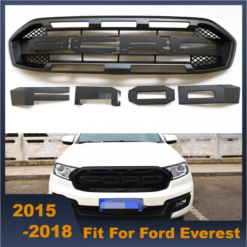 High Quality Black ABS Front Middle Grille Racing Grills Front Bumper Grills FOR Ford Everest 2015-2018