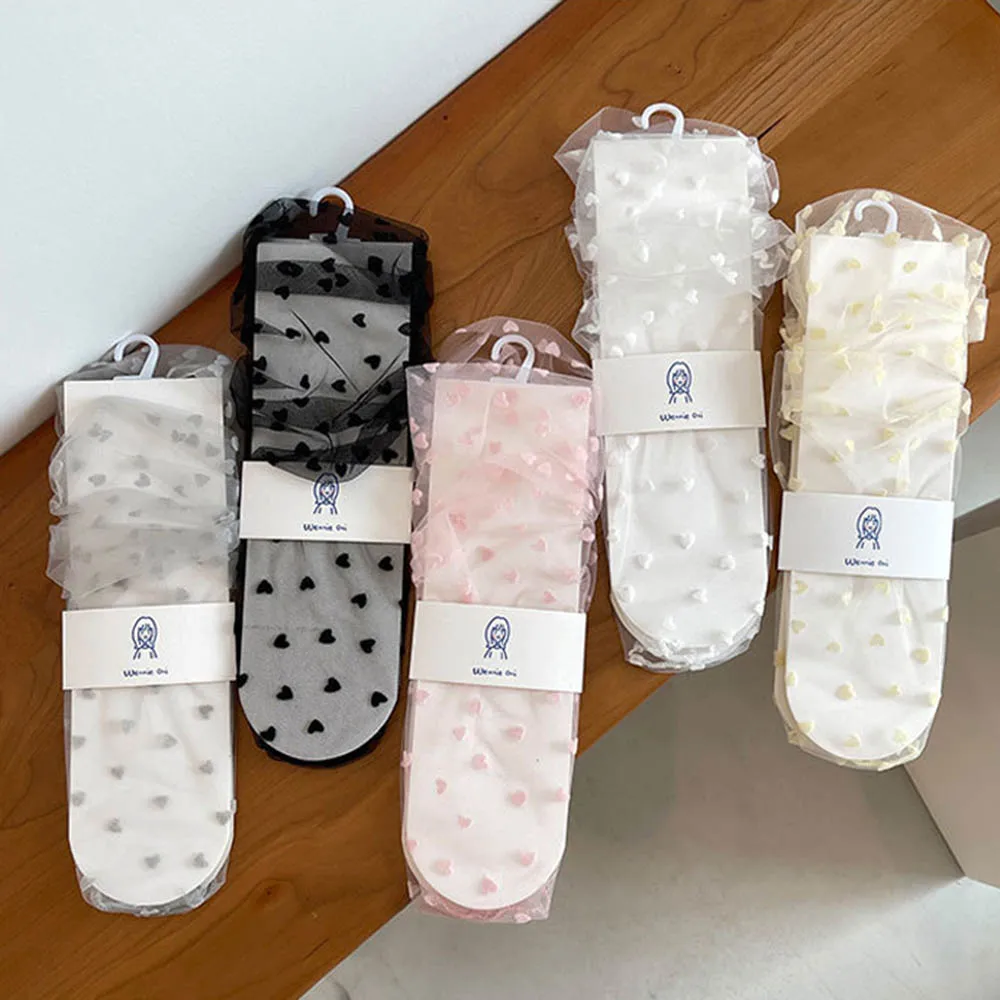 Heart Tulle Socks Women Long Transparent Dot Socks Knee Multra-thin Socks Female Chffion Sock Summer Dress