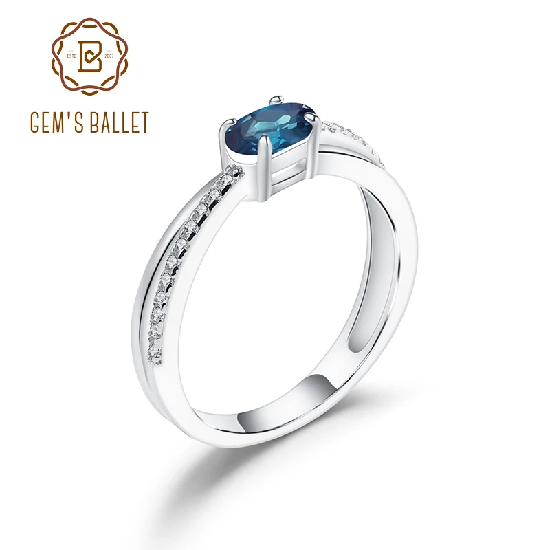 

GEM'S BALLET 0.57Ct Natural Oval London Blue Topaz Rings for Women Real 925 Sterling Silver Classic Birthstone Ring Fine Jewelry