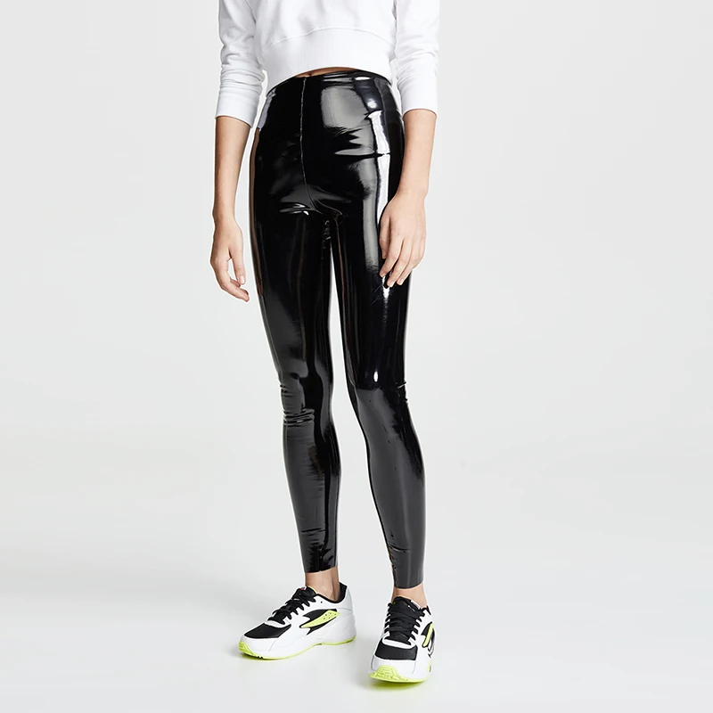 Faux Latex Pencil Pants Women Shiny Patent Leather Perfect Control Leggings Office Lady Seamless Leggings Bodycon Trouser Custom