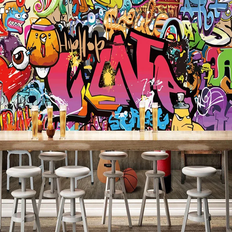 Papel tapiz personalizado 3D alfabeto Graffiti restaurante Bar KTV Fondo murales de pared autoadhesivo impermeable Fresco pegatina Retro