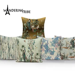 Vintage Flower Cushion Cover Retro Flamingo Home Decorative Pillowcase Bed Pillowcases Jungle Plant Floral Cushions Cover Kissen