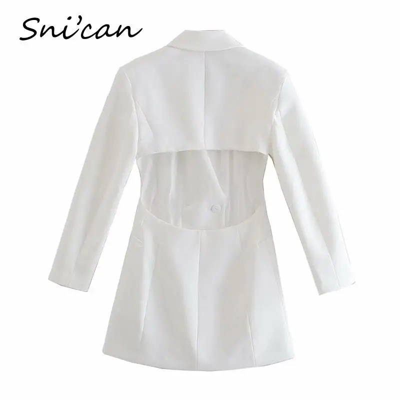 White Hollow Out Waist Back Office Ladies Blazer Femme Autumn Spring Jacket Coat Women Sexy Bodycon Blanche Veste Chaqueta New