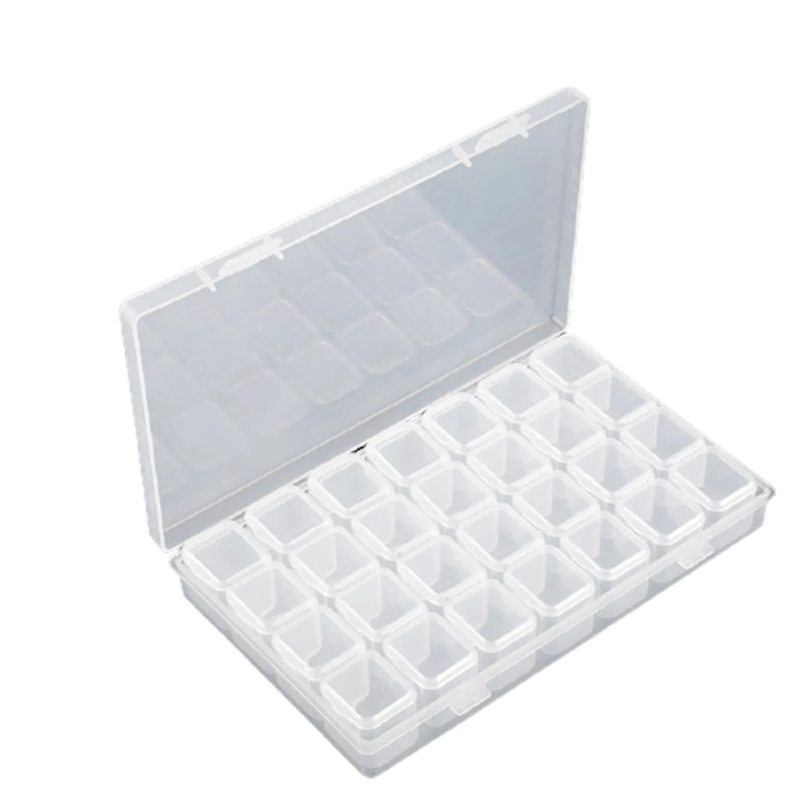 Storage Box 28 Removable Compartments Mini Grids Diamond Organizer Box for Jewelry Beads Transparent 17.5x10.5x2.5cm WWO