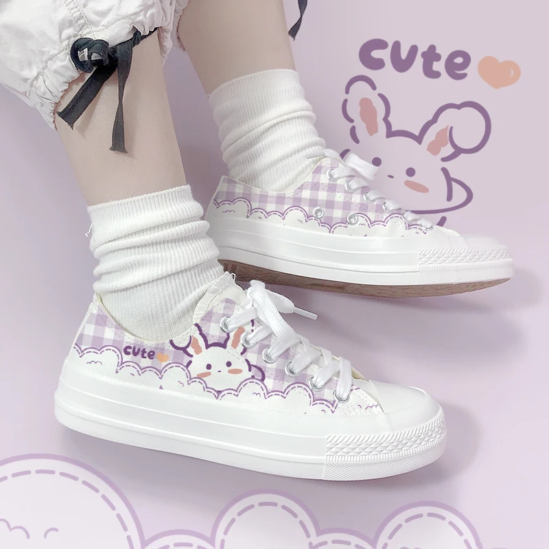 Amy and Michael New Lovely Cute Girls Students Canvas Shoes Low Top Casual Espadrilles Kawaii Anime Shoes Woman Vulcanize Shoes