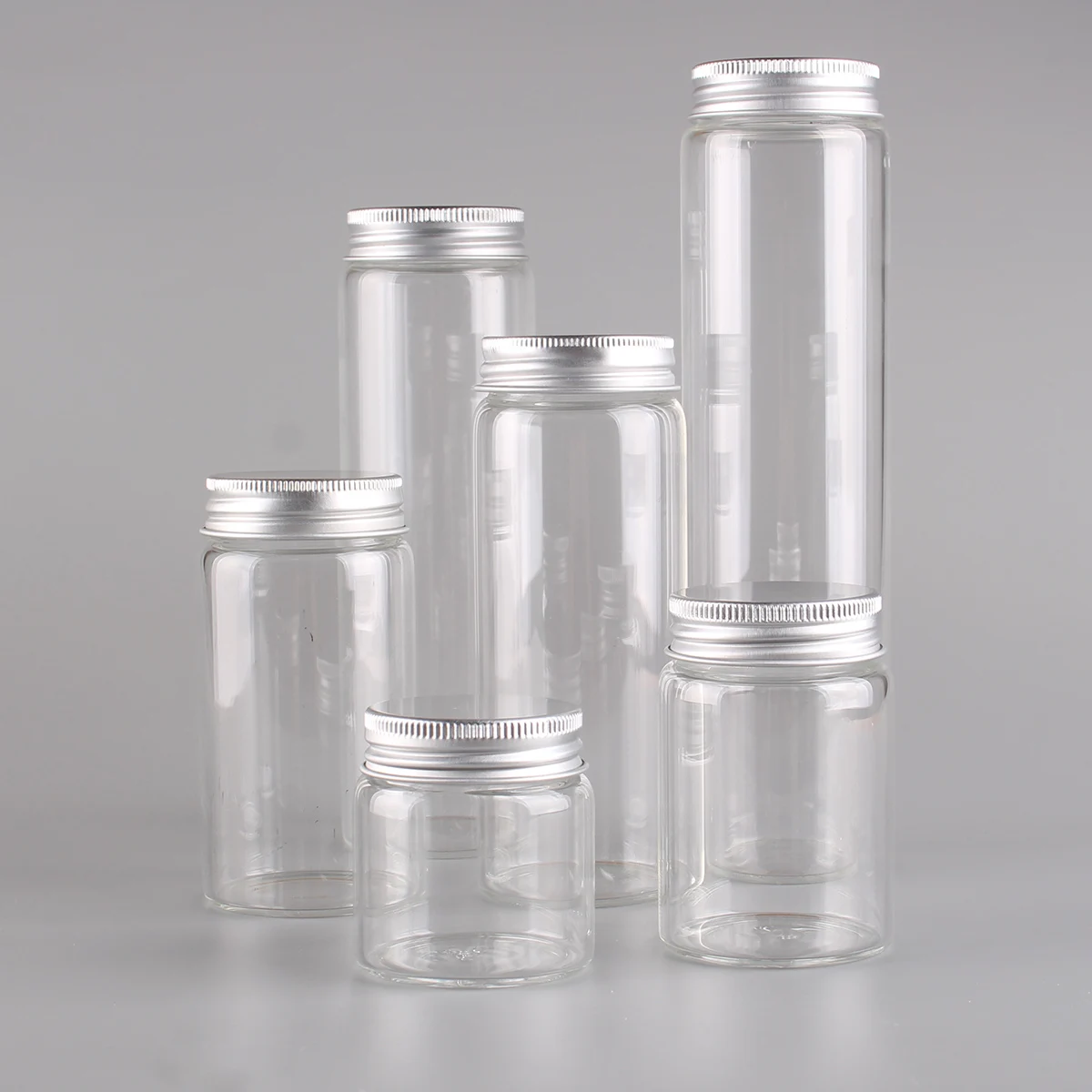 

6pcs 50ml 80ml 120ml 150ml 200ml 240ml Candy Glass Bottle With Aluminum Caps Empty Glass Storage Bottles For Art DIY Crafts