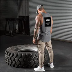 Koszulka do biegania koszulka na siłownię koszulka bez rękawów odzież Fitness kulturystyka męska bawełniana koszulka bez rękawów koszulka Muscle Stringer tanktop