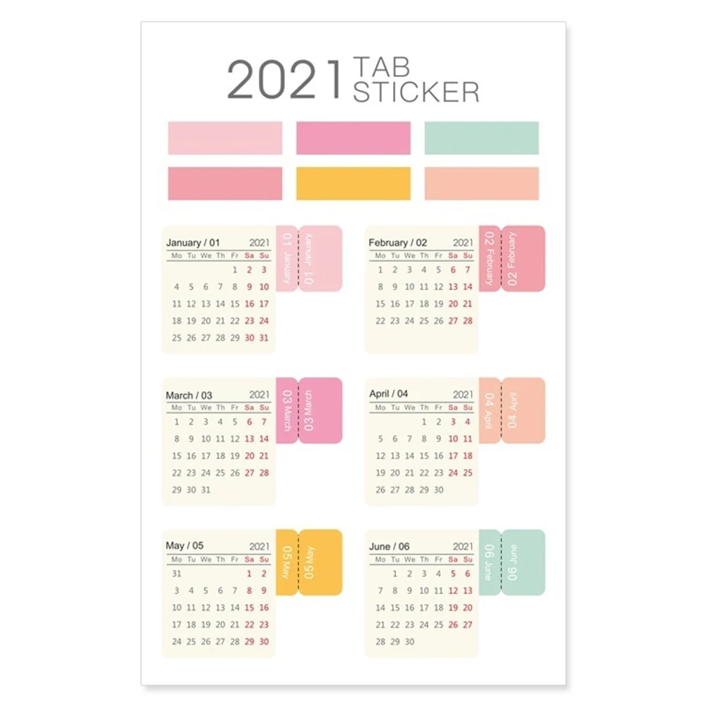 2Sheets  2021 Calendar Notebook Index Stickers Functional Planner Monthly Schedule Agenda Bookmark Stationery Stickers